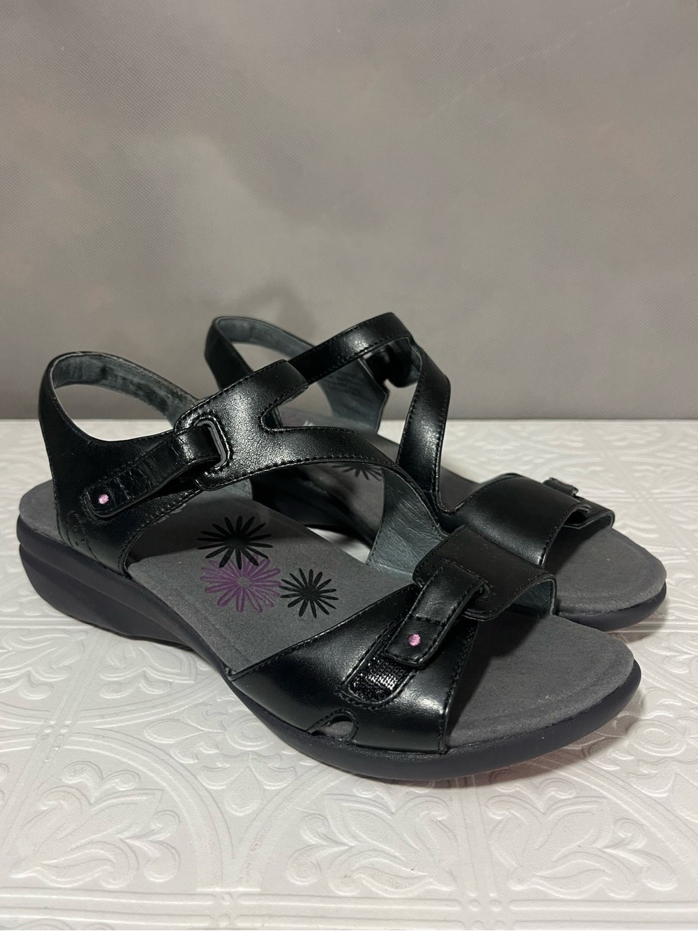 NWT Womens Dansko Irene Black Leather Comfort Strapy Sandals Size 37 6.5-7